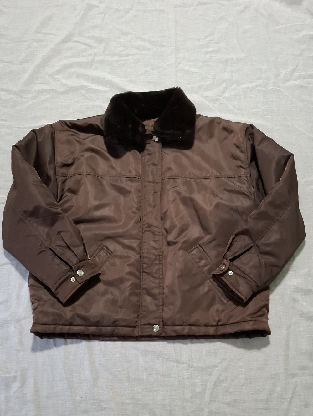 B. Moss Men's Dark Brown Puffer Jacket with Faux For Removable Collar Size Large
